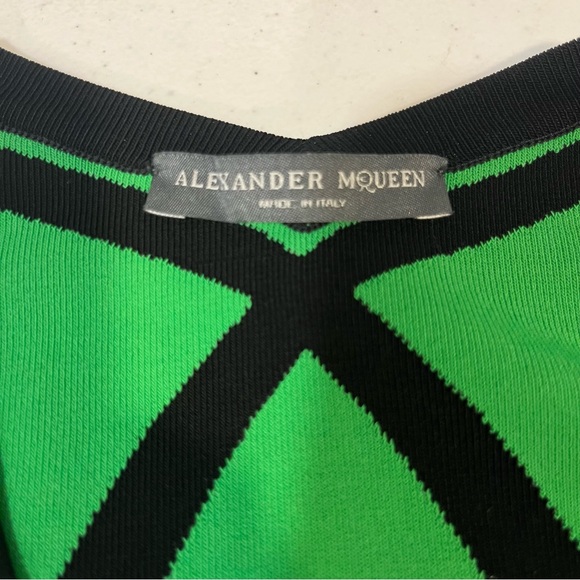 Alexander McQueen Vintage Knit Dress Black Green Y2K Geometric Pleated Midi M - Picture 11 of 16